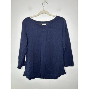 Talbots Shirt Women's Navy Blue V Neck Preppy Beach 3/4 Shirt Tee Size Large